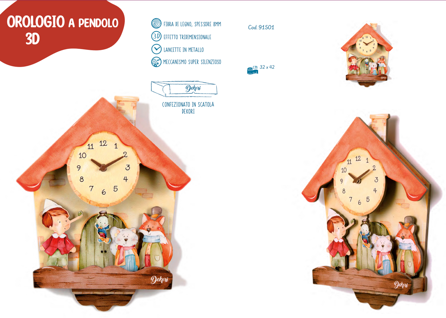 Pinocchio and Jiminy Cricket Large Clock